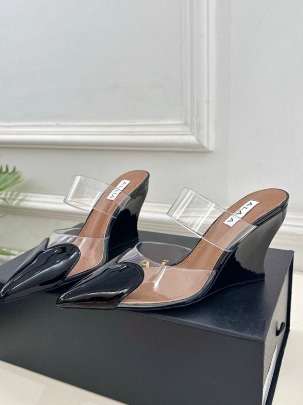 ALAIA Women's Transparent Strap High-Heel Mules with Heart Detail - Picture 3 of 7